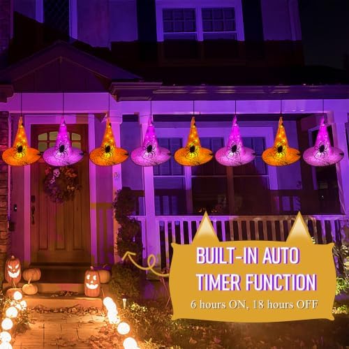 WATERGLIDE Halloween Decorations, 12Pcs Lighted Hanging Witch Hats 8 Modes - Image 4