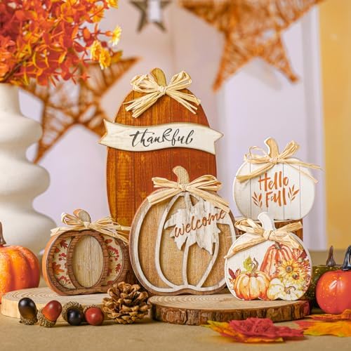 5 Pcs Fall Decor for Home Brown Pumpkin Table Centerpiece for Tiered Tray - Image 6