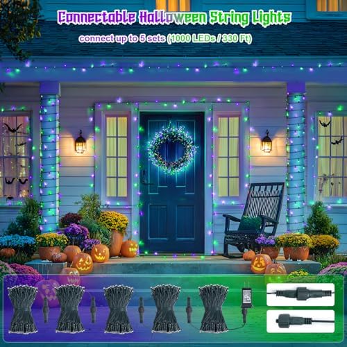 JMEXSUSS 66ft 200 LED Purple and Green Halloween Lights Plug in - Image 5