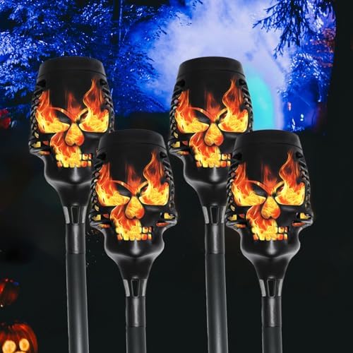 Halloween Solar Skull Stake Lights, Pathway Decor, 4 Pc, Orange by WISEgham