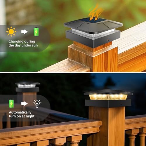 Peasur 4x4in Solar Post Cap Lights Outdoor with 3 Modes, 8 Packs Fence Light Solar Powered Waterproof for Wood/Vinyl Posts for Deck Yard Garden Patio Outside - Image 4