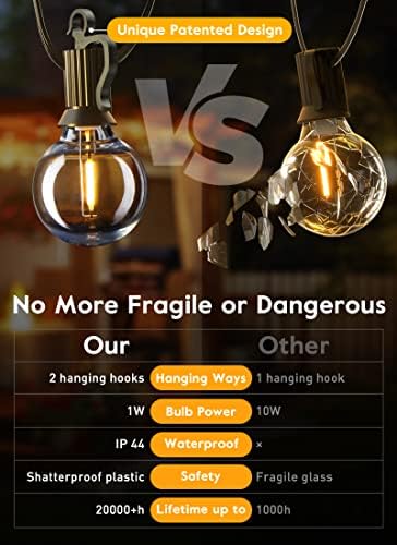 Brightown Outdoor String Lights with Remote, 2 Packs Each 38Ft 15 LED Patio Lights Outdoor Waterproof, String Lights for Outside, Dimmable Hanging Lights for Porch Balcony Bistro Cafe - Image 3