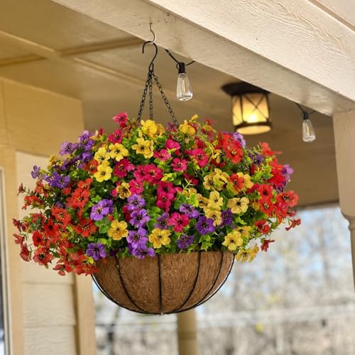 Artificial Hanging Baskets, 24 Pcs Mixed Color Mums UV Resistant Outdoor - Image 4