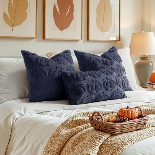 MIULEE Fall Pillow Covers Pumpkin Fall Decor 20x20 Navy Blue - Image 4