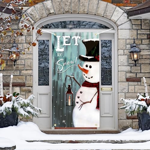 Christmas Door Cover Snowman Decoration Xmas Large Photography Background Banner Porch Sign for Winter Indoor Outside Front Door Banner Farmhouse Party Supplies 6 x 3 Feet - Image 3