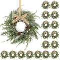 18 PCS Christmas Wreath Christmas Kitchen Cabinet Wreaths with Burlap Ribbon Mini Wreath Pine Garland Frosted Cedar Pine Cone Hanging Garlands Candle Rings for Front Door Window Chair Wall by Unknown