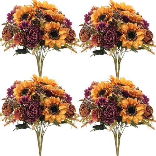 GTIDEA 8 Bundles Fall Artificial Flowers Bouquet, Fake Sunflowers Flowers by GTIDEA