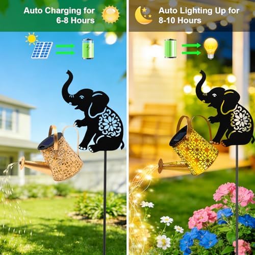 Solar Watering Can Lights, Elephant Hanging Lantern Solar Lights Outdoor, Birthday Gifts for Mom Women Mother's Day, Waterproof Garden Decor Outside Patio Yard Pathway Backyard, 2 Pack - Image 4
