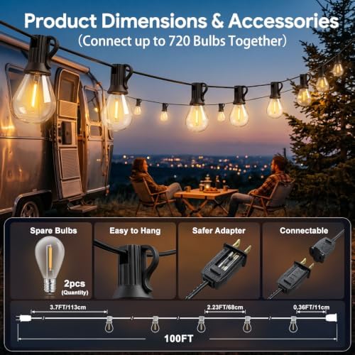LED Outdoor String Lights 100FT Outside Waterproof Shatterproof Patio Light - Image 2