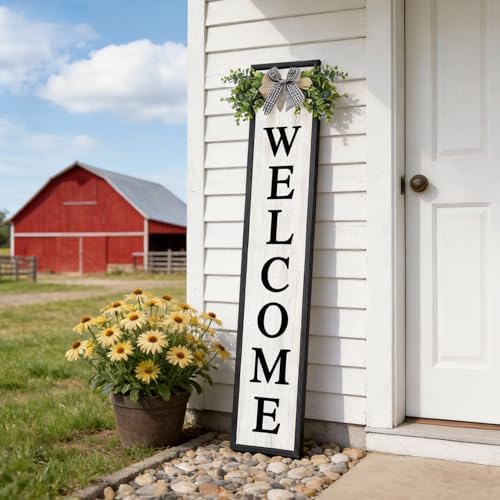 Welcome Sign for Front porch Standing 45"X9" Double-Sided Wood Frame Outdoor Tall Welcome Signs Vertical Decor for Farmhouse Rustic Home Modern Outside Front Door Wall Decorations - Image 6