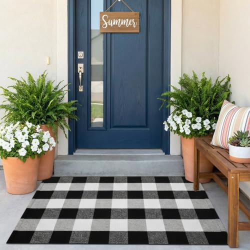 Fall Decor Buffalo Plaid Outdoor Rug 27.5" x 43" Black and White Checkered Area Rug Washable Doormats Indoor Outdoor Rugs for Layered Front Door Mats, Porch, Entryway, Kitchen, Farmhouse - Image 5