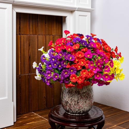 Artificial Faux Flowers for Outdoor 16 Bundles Fake Morning Glory,7Color - Image 5