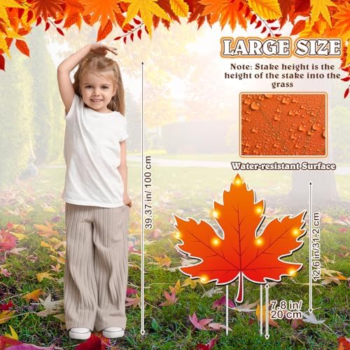 10 Pcs Lighted Maple Leaf Fall Thanksgiving Yard Sign Stake Decor - Image 3