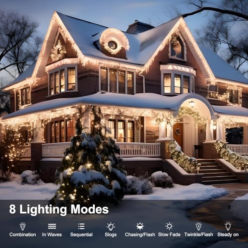 Icicle LED Christmas Lights Outdoor, 624 LED 59FT 8 Modes with 96 Drops Cool White Icicle Lights,Outdoor Indoor Fairy String Lights for Christmas Party,Holiday,Wedding Decorations - Image 3