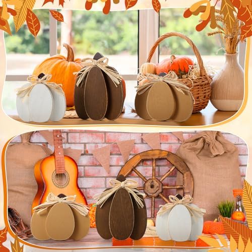 Ferraycle 3 Pcs Fall Pumpkin Decor, 3D Wooden Pumpkin Tabletop Decor - Image 4