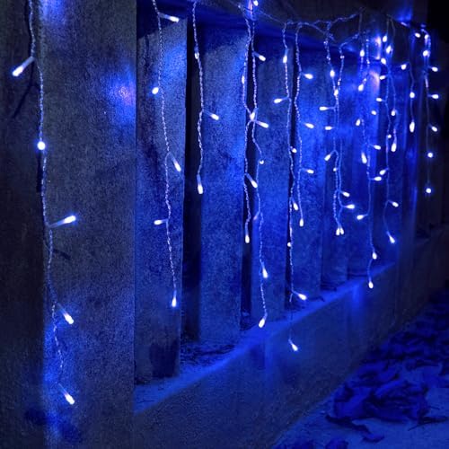 YOLIGHT 13ft 96 LED Icicle String Lights with Memory Function Controller, Indoor Room Curtain Fairy Lights Hanging Decoration for Halloween Patio Garden Bedroom Christmas Wedding (Blue) by Yolight