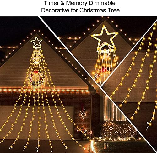 ZTX Christmas Decorations Outdoor Star Lights,320 LED 11Ft Christmas Tree Toppers Lihgts with Remote,11 Lighting Modes Waterfall Star String Light for Wedding,Halloween Party (Color Change) - Image 6
