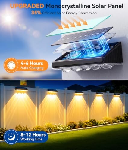 KOOPER Solar Fence Lights Outdoor Waterproof, 8 Pack Warm White & 9 Fixed Colors & Color Changing Fence Lights Solar Powered, Solar Lights Outdoor Fence for Outside Backyard Railing Patio Wall Deck - Image 5