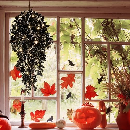 RECUTMS Artificial Black Hanging Flowers with Light for Halloween Decor 2Pc - Image 6