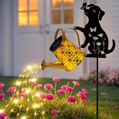 Solar Garden Lights Outdoor Decor, Watering Can with Dog Stake, Waterproof by ZFNN