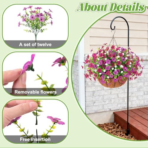 Ammyoo Artificial Mums Fake Flowers Basket for Outdoor Decor - Image 4