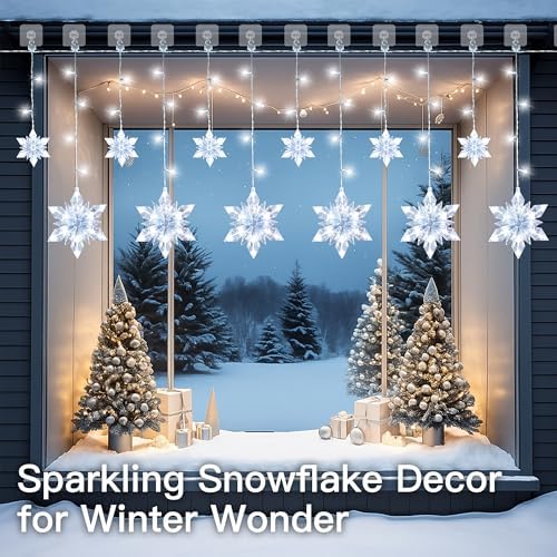 Snowflake Christmas Lights Outdoor, 8.2ft 144 LED Connectable Xmas String Light Plug in, Hanging Icicle Lights for House, Eaves, Outside, Window, Roof, Yard, Fence Decor, White - Image 4