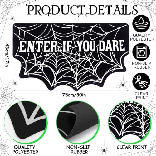 Rtteri Halloween Spider Web Doormat Glow in Dark 17x30 Non Slip Entrance - Image 2