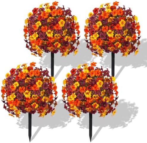 SHareconn 4Pcs Artificial Fall Flowers for Outdoors UV Resistant Decoration by SHareconn