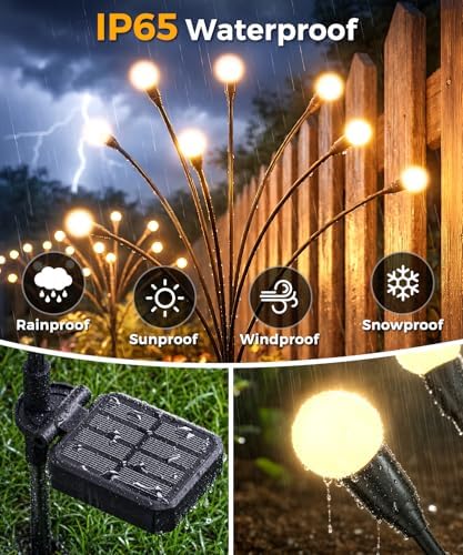 4 Pack Solar Garden Lights 32 LED, Solar Lights Outdoor Waterproof IP65, Decorative Garden Lights Solar Powered for Yard Patio Pathway Decor, Outside Fairy Firefly Lights Garden Gifts - Image 3