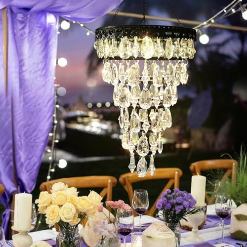 Solar Hanging Crystal Chandelier Outdoor Waterproof Garden Light - Image 3