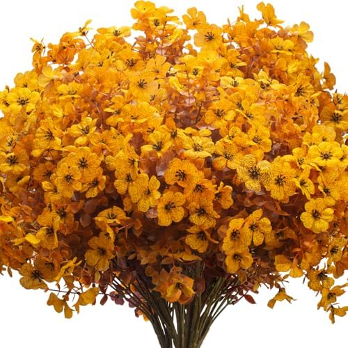 Grunyia 16 Bundles Artificial Fall Mums Outdoor UV Resistant, Fake Silk Plants No Fade Faux Greenery for Garden Porch Patio - Autumn Thanksgiving Christmas Home Decor (Fall Yellow) by Grunyia
