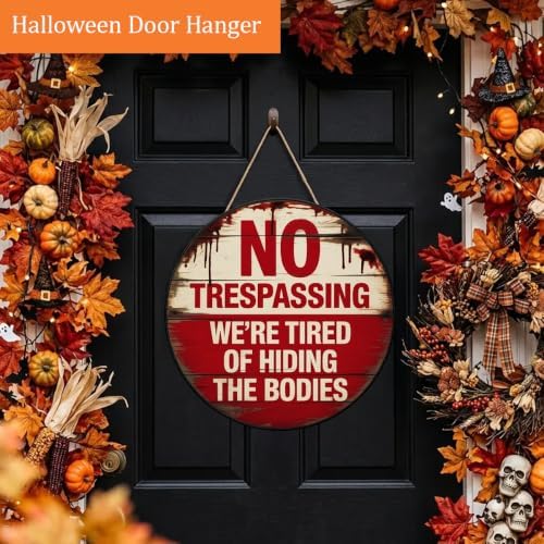 Halloween Decorations Wood Door Sign, Funny Vintage No Trespassing Wooden Hanging Sign for Halloween - Image 3
