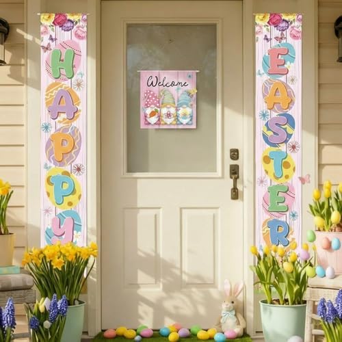 VitalCozy 3pcs Easter Porch Banner Set - Welcome Door Cover with Bunny, Egg & Daisy Designs, Spring Holiday Wall Hanging Decorations for Home, Office & Farmhouse Front Door - Image 6