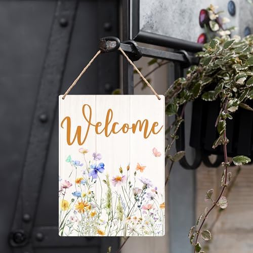 Spring Wooden Welcome Signs, Spring Door Decor, Spring Decorations for Home, Rustic Farmhouse Spring Hanging Plaque for Front Door Wall Porch Outdoor 8x10 Inch - Image 3