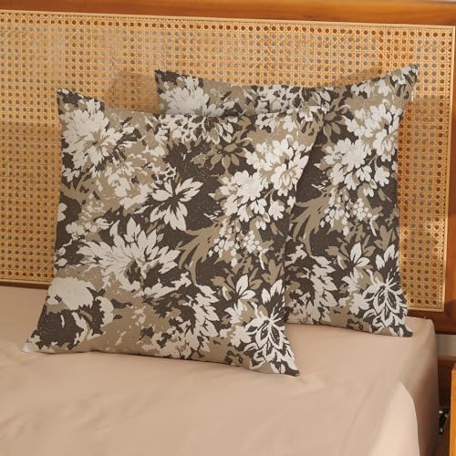 Boho Outdoor Beiga Brown Floral Vintage Pillow Covers 18x18 Set of 2 - Image 3