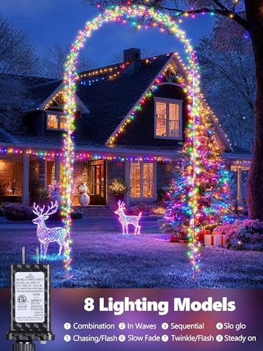 Flacchi Christmas Decoration Outdoor Arch Lights - 7.5FT 360LED Waterproof String Lights with Timer, 8 Modes for Holiday Party,Wedding, Garden, Patio (Multicolor) - Image 2