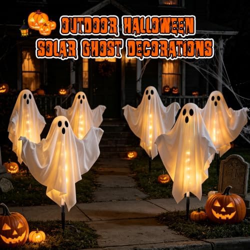 6 Pack Halloween Decoration Outdoor Solar Ghost Lights Warm White - Image 6