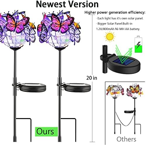 Weepong Outdoor Solar Lights 2 Pack, 18 Butterflies Solar Garden Lights - Image 3