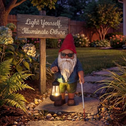 Garden Gnome Outdoor Statue -10.2 inches Outdoor Decor for Patio Yard Balcony Pathway - Self-Growth & Win-Win Gift - Gnome Lantern Bearer: Illuminate the Path for Others - Image 5