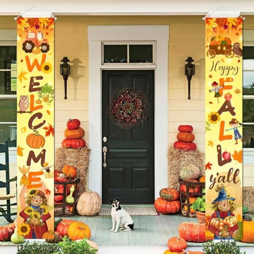 Fall Decorations Welcome Happy Fall Y'all Porch Banner Thanksgiving Decor - Image 2