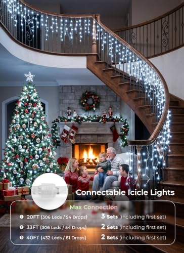 Brightown Christmas Icicle Lights Outdoor, 66 Feet 138 Drops with 736 LED, 8 Modes Waterproof Connectable Twinkle Fairy String Light for Christmas Thanksgiving Hanging Icicles (Pure White) - Image 6
