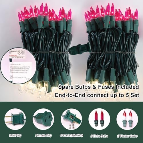 LAMPHOME Pink Clear Christmas Valentine's String Lights 100 Mini Incandescent Fairy Light Decor 20 Ft Green Wire Indoor & Outdoor Party Patio Bedroom, Xmas Tree Garland Easter Holiday Decoration - Image 2