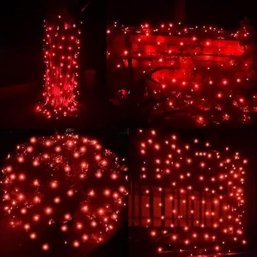 LED Christmas Net Lights Outdoor, UL Certified, 144LED 6ftx6ft, Green Wire, Connectable Waterproof Mesh Light for Christmas Party, Yard, Shrubs and Bushes Decorations (Red) - Image 3