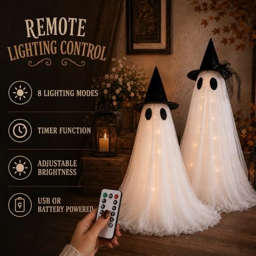 2 Pack Cute Glowing Ghost Decor - Halloween Ghost Decorations - Image 7