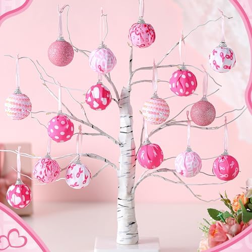 Blosssound 16 Pcs Breast Cancer Hanging Tree Ornaments 1.57 Inch Breast Cancer Awareness Ball Decoration Pink Ribbon Hanging Ornaments Decor for Breast Cancer Party Gifts - Image 5