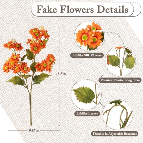 INQCMY 10 Pcs Artificial Fall Flowers for Outdoors UV Resistant Faux Mums - Image 2