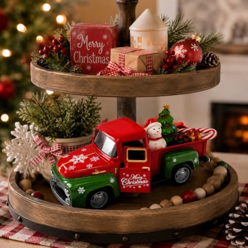 Christmas Truck Decor, 5.7 Inch Vintage Metal Pickup with Snowman and Tree - Image 5