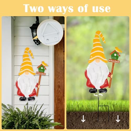 Garden Gnome Decorative Stake, Metal Welcome Sign Silhouette Art - Image 5