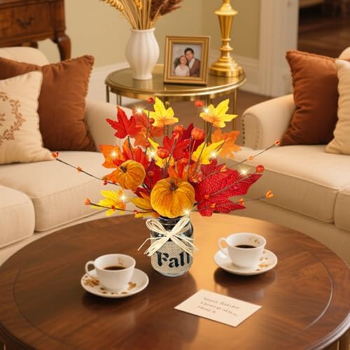 2 Pack Fall Decor 13.5 Inch Lighted Fall Trees Mason Jar with 20 LED Timer - Image 6