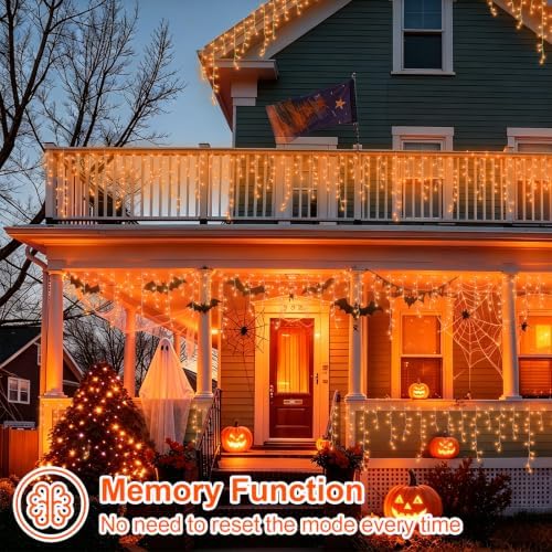 YEGUO 33ft 400 LED Orange Halloween Lights, Connetable Icicle Light Outdoor Waterproof, 8 Modes Christmas Lights Indoor Plug in for Thanksgiving House Patio Fall - Image 3